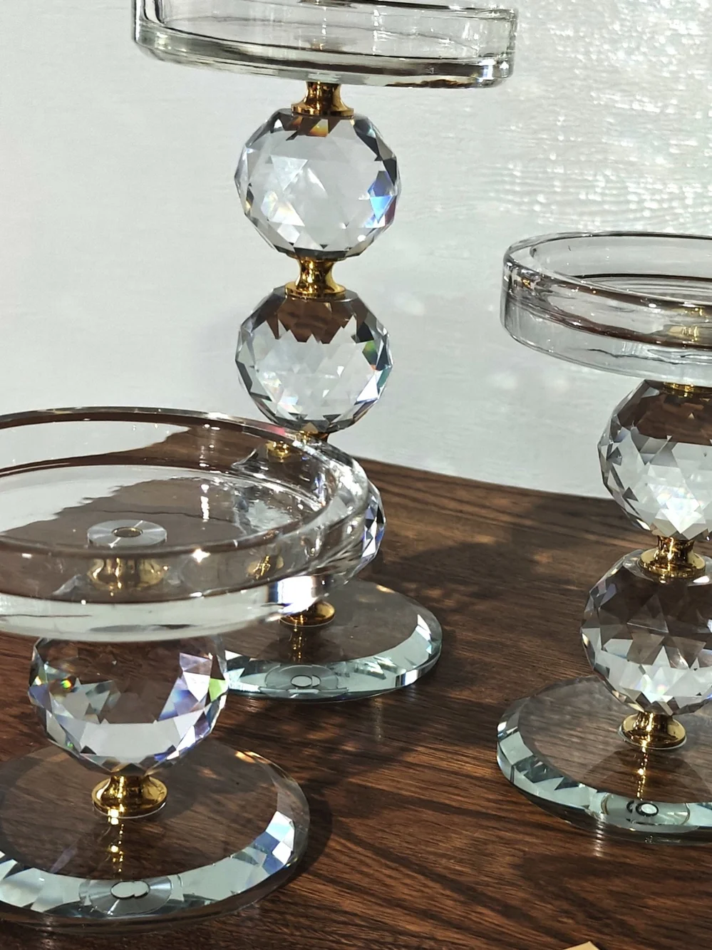 Crystal Orb Glass Pedestal Candle Holders by Valerie— Set of 3
